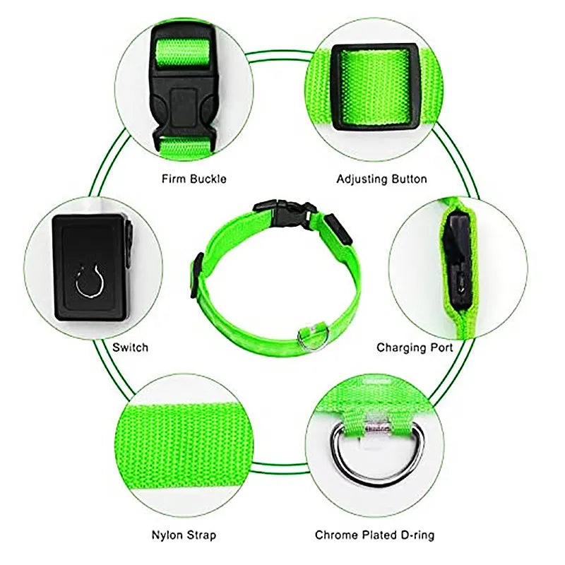 Rechargeable LED Glowing Dog Collars for Pet Safety